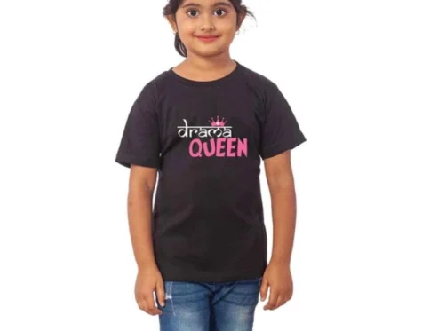 Generic Girls Cotton Drama Queen Half Sleeve TShirt (Black)