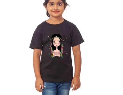 Generic Girls Cotton Tribal Half Sleeve TShirt (Black)