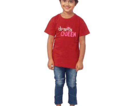 Generic Girls Cotton Drama Queen Half Sleeve TShirt (Maroon)