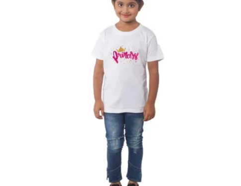 Generic Girls Cotton Princess Half Sleeve TShirt (White)