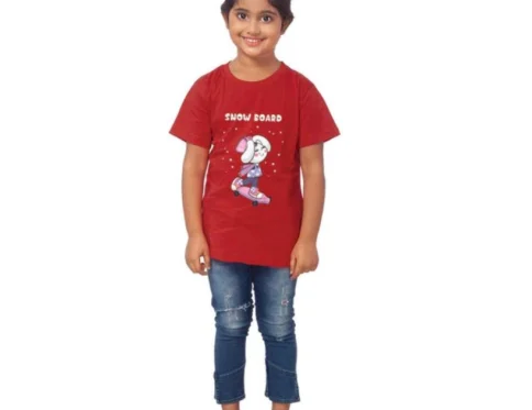 Generic Girls Cotton Snow Board Half Sleeve TShirt (Maroon)
