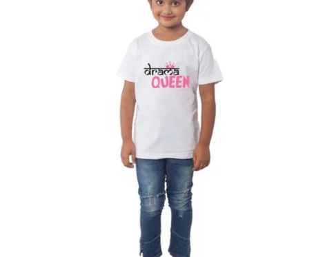 Generic Girls Cotton Drama Queen Half Sleeve TShirt (White)