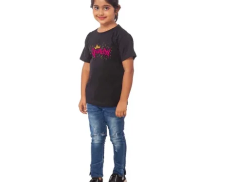 Generic Girls Cotton Princess Half Sleeve TShirt (Black)