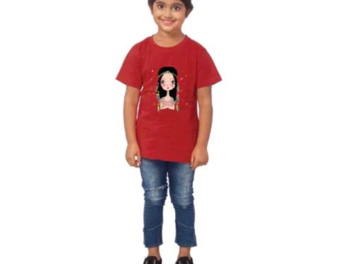 Generic Girls Cotton Tribal Half Sleeve TShirt (Maroon)