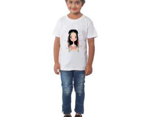 Generic Girls Cotton Tribal Half Sleeve TShirt (White)