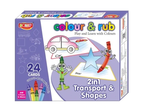 2 in 1 Transport – Shapes Colour And Rub With 24 Cards | Cardboard | Educational Toys | 3+ Years
