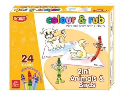 2 in 1 Animals – Birds Colour And Rub With 24 Cards| Cardboard | Educational Toys | 3+ Years