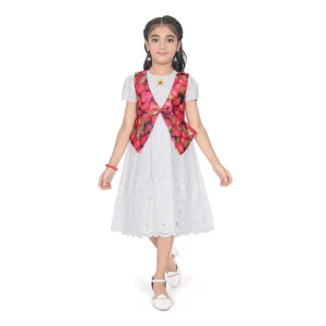Generic Girl's Heavy Chicken Printed Short Sleeve Round Neck Dress (White)