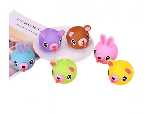 Generic Pack Of 5 Rubber-PVC Animal Faces Squishy Squeeze Stress Balls (Multicolor)