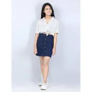 Generic Girl's Denim Solid Buttoned Skirt (Navy Blue)