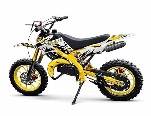 VTX 50cc Petrol Kids Dirt Bike (Yellow) | 2-Stroke Mini Off-Road Motorcycle | 45 km/h Top Speed | Front & Rear Disc Brakes | Heavy Duty Suspension | 90 Kg Load Capacity
