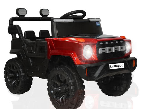 Ayaan Toys – 4×4 Electric Jeep Ride-on Car for Kids, 12V Battery Powered, Red Plastic, Remote Control, Bluetooth Music, LED Lights, Manual Drive, Ages 1-6 Years, 86x63x53cm