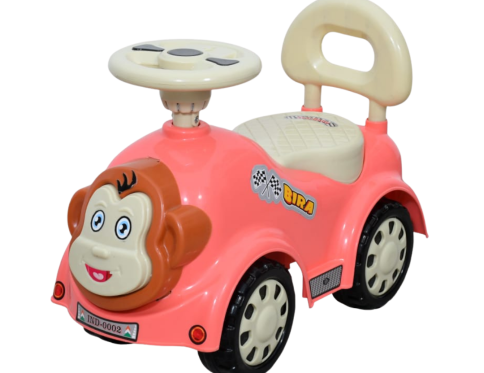 Ayaan Toys – Monkey Face Ride On Car for Kids 1–4 Years | Push Ride On with Backrest & Steering Wheel | Pink Baby Ride On Toy | Indoor Outdoor Foot-to-Floor Car