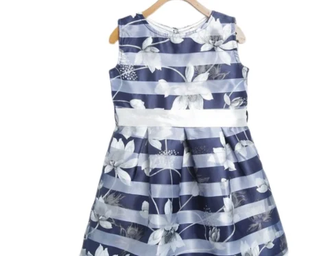 Generic Girl’s Polyester Striped Sleeveless Dress (Navy Blue)