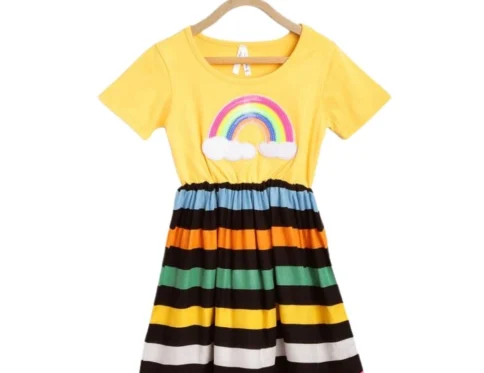 Generic Girl’s Cotton Striped Short Sleeve Dress (Multicolor)