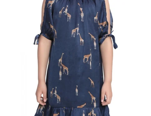 Generic Girl’s Satin Animal Print Sleeveless Dress (Blue)