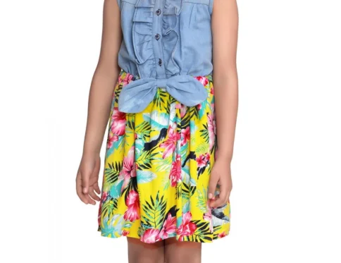 Generic Girl’s Denim Floral Sleeveless Dress (Blue-Yellow)